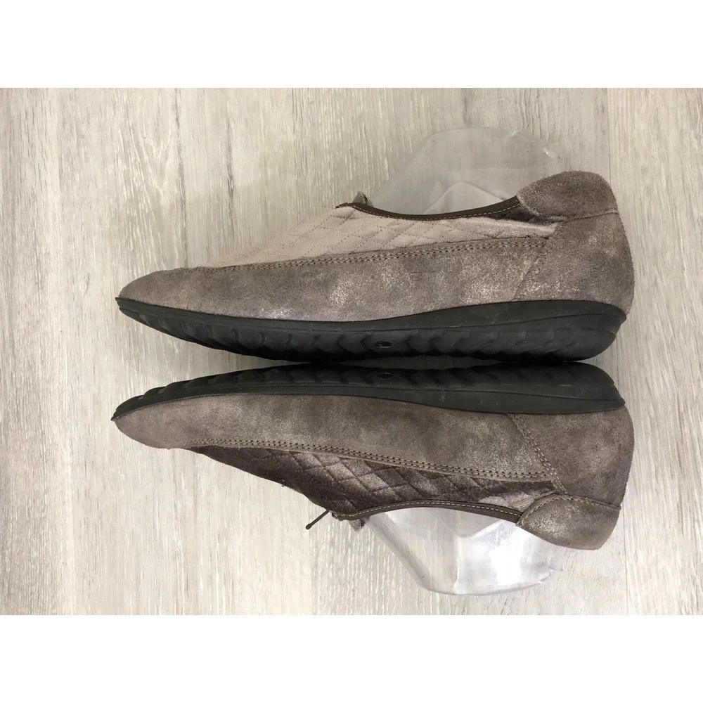 Sesto Meucci Besie Women's Loafer Brown Leather‎ 9.5 Quilted Zip Suede Comfort